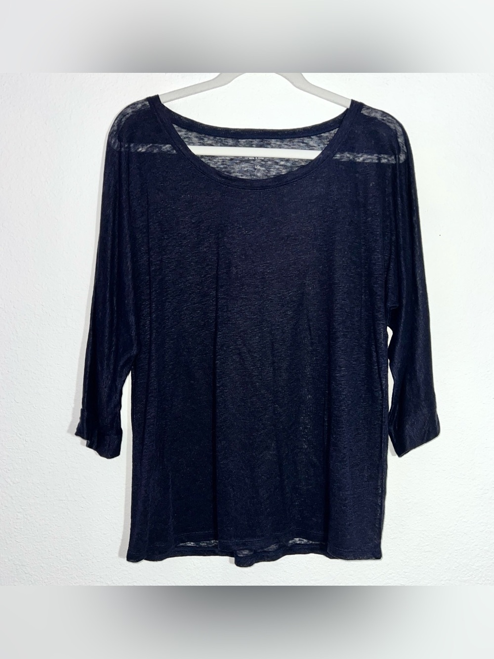 J.Crew 100% Linen Lightweight Knit Top Navy Blue Women's Large L